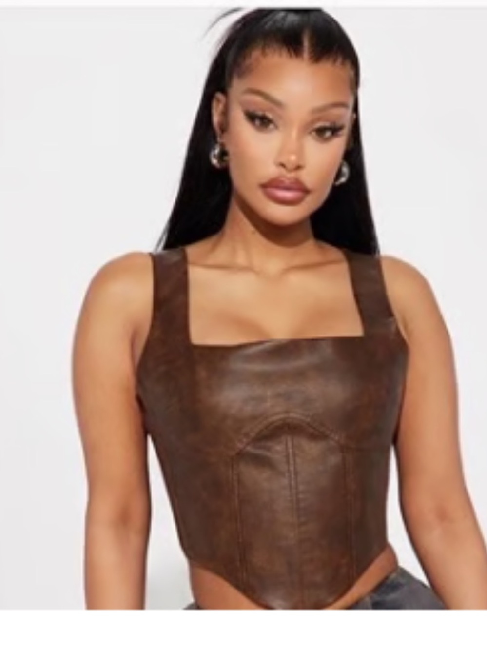 Fashion Nova Faux Leather Brown Corset Tank Top 3X new with tags